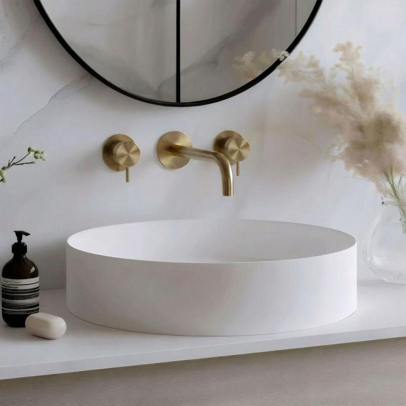 Waterevolution Flow 3-τρύπες ενσωματωμένη βρύση νιπτήρα από πλήρως βουρτσισμένο ορείχαλκο με έξοδο 15 cm T1163FLE-15