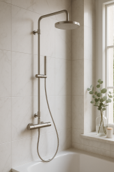 Waterevolution Flow ντουζιέρα με θερμοστάτη και ντους βροχής, εξ ολοκλήρου από ανοξείδωτο ατσάλι T141TIE