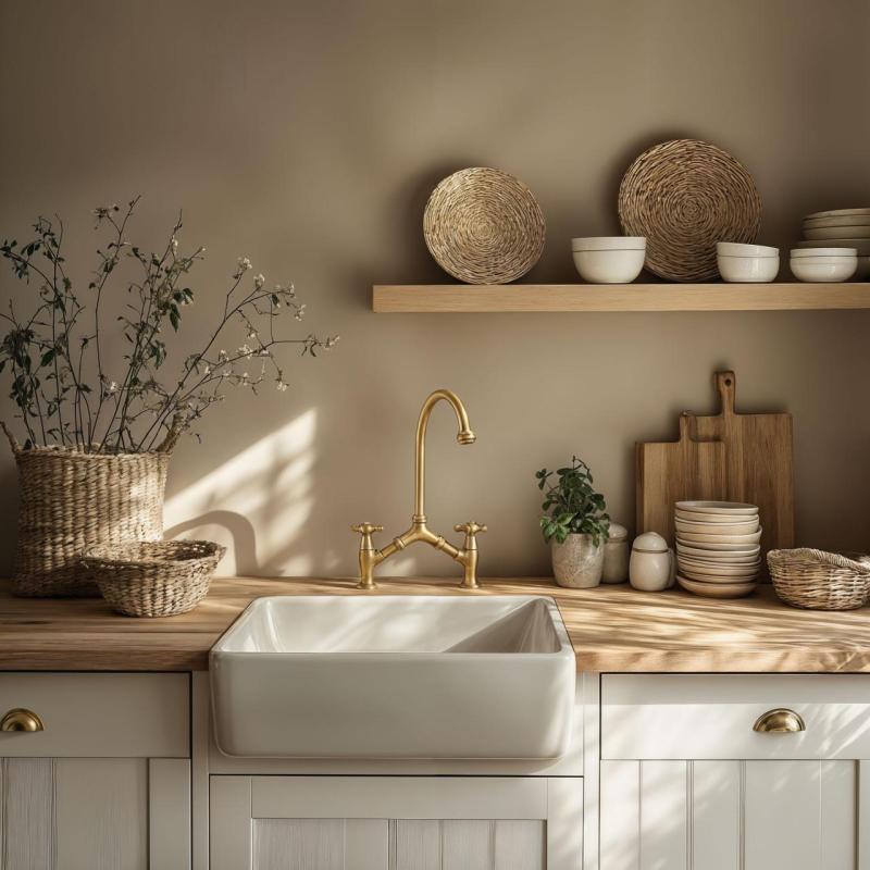 PB κλασική Νοσταλγική κλασική βρύση κουζίνας Χάλκινη με μεταβλητή απόσταση κέντρου 2 οπών 18-25cm 1208954352