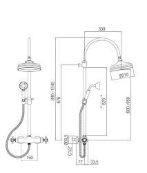 PB Classic κολώνα ντους κλασική με θερμοστατική βρύση και ντους βροχής Χάλκινη