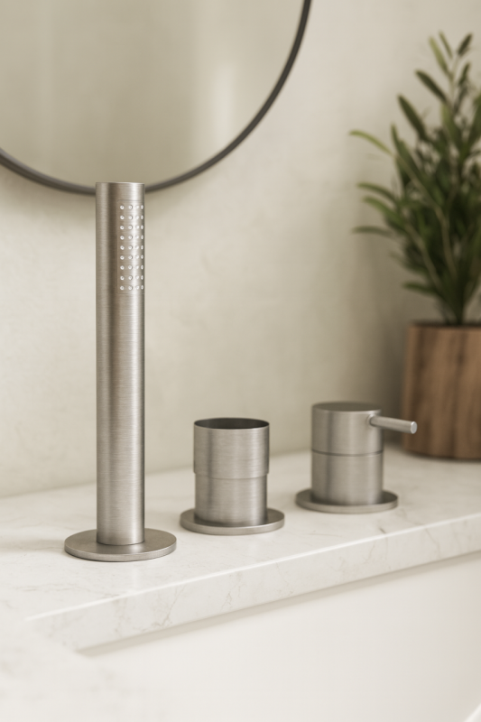 Waterevolution Flow Μπαταρία μπάνιου 3 οπών για τοποθέτηση στο χείλος της μπανιέρας από ανοξείδωτο χάλυβα T138SBIE