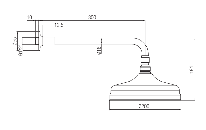 PB νοσταλγική κεφαλή ντους 20cm με σύστημα κατά των αλάτων και μπράτσο ντους χρωμέ.