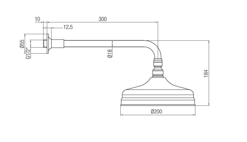 PB νοσταλγική κεφαλή ντους 20cm με σύστημα κατά των αλάτων και βραχίονα ντους από ανοξείδωτο ατσάλι.