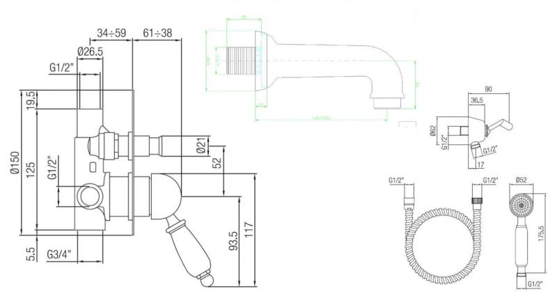 PB νοσταλγικό εντοιχισμένο σετ μπάνιου από ανοξείδωτο ατσάλι