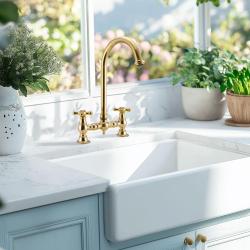 PB Νοσταλγική Βρύση Κουζίνας Γέφυρας Ορείχαλκος Φυσική στρογγυλή καμπύλη με αστέρια κουμπιά 1208954669