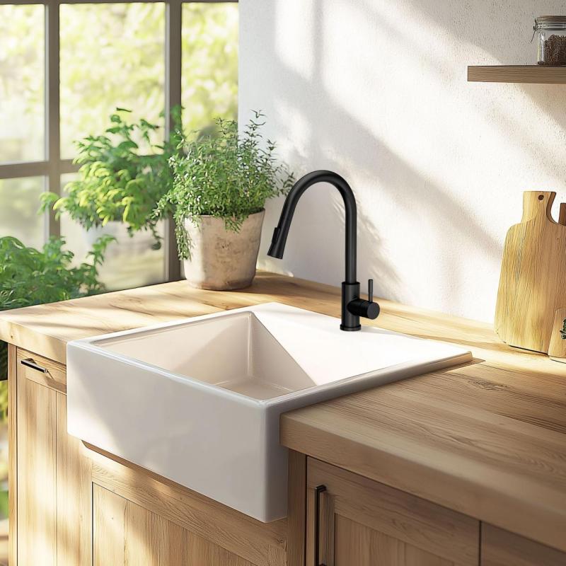 Quadri Leeds μπαταρία κουζίνας με αποσπώμενο ντους με 2 λειτουργίες μαύρο ματ 1208955907