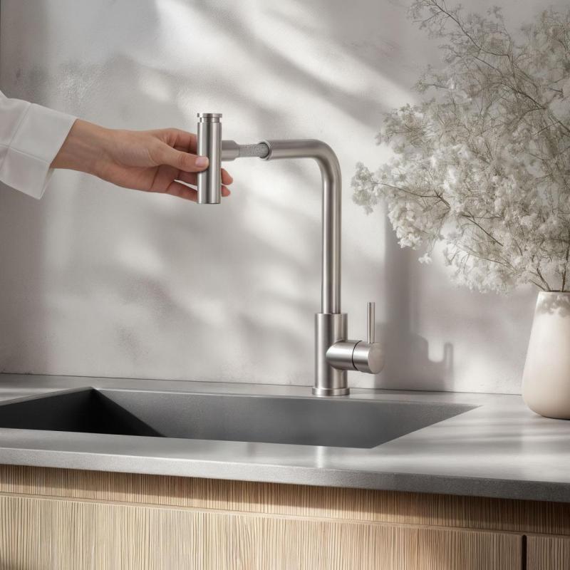 Quadri Cardiff μπαταρία κουζίνας με αποσπώμενο ντους με 2 τύπους ροής από ανοξείδωτο χάλυβα 1208955914