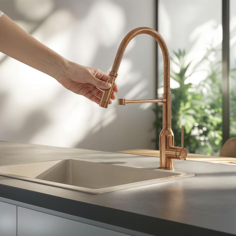 Quadri Stamford υψηλή μπαταρία κουζίνας με εύκαμπτο στόμιο PVD βουρτσισμένο χαλκό 1208956078