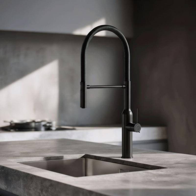 Quadri Stamford υψηλή μπαταρία κουζίνας με εύκαμπτο στόμιο μαύρο ματ 1208956079