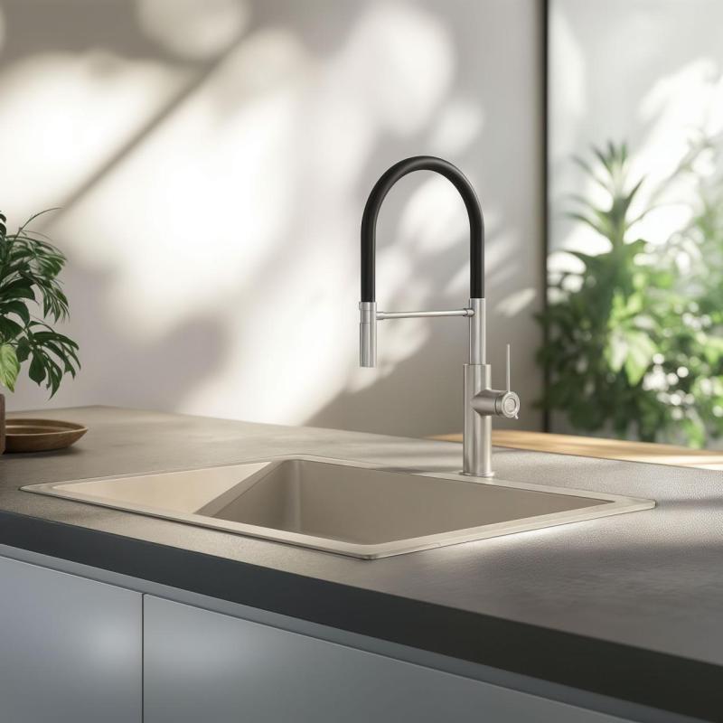 Quadri Retford κουζίνας βρύση από ανοξείδωτο ατσάλι με ευέλικτο στόμιο μαύρο 1208956089