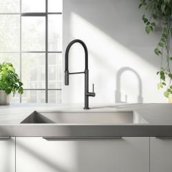 Quadri Brighton μπαταρία κουζίνας gun metal με εύκαμπτο ρουξούνι μαύρο 1208956104