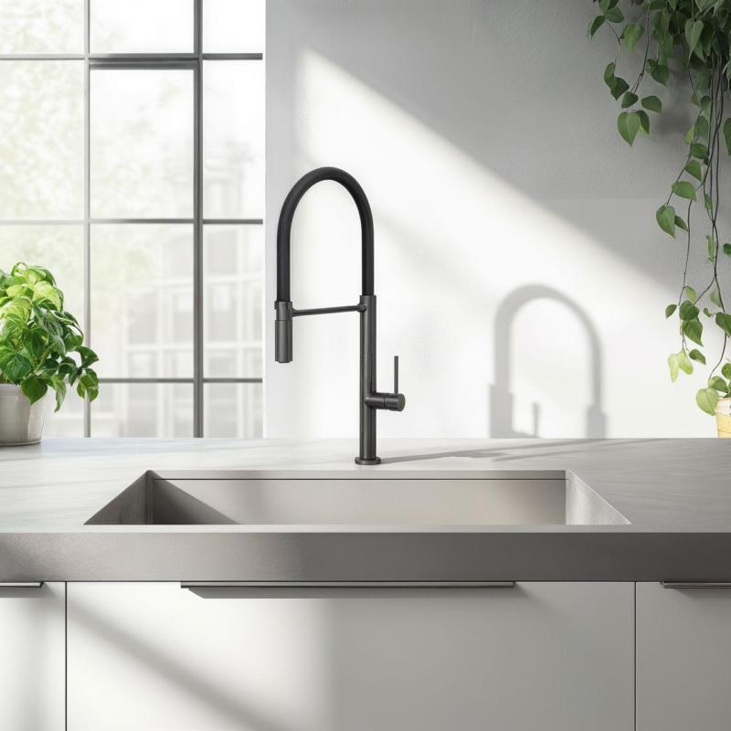 Quadri Brighton μπαταρία κουζίνας gun metal με εύκαμπτο ρουξούνι μαύρο 1208956104