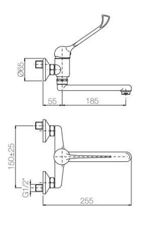 PB Clinic αναπηρική βρύση κουζίνας για επιτοίχια εγκατάσταση με μακρύ χειριστήριο χρωμίου 1208956271