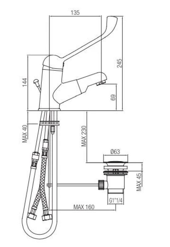 PB Clinic βρύση νιπτήρα για mindervaliden με μακρύ μοχλό και αποσπώμενο στόμιο χρωμίου 1208956272