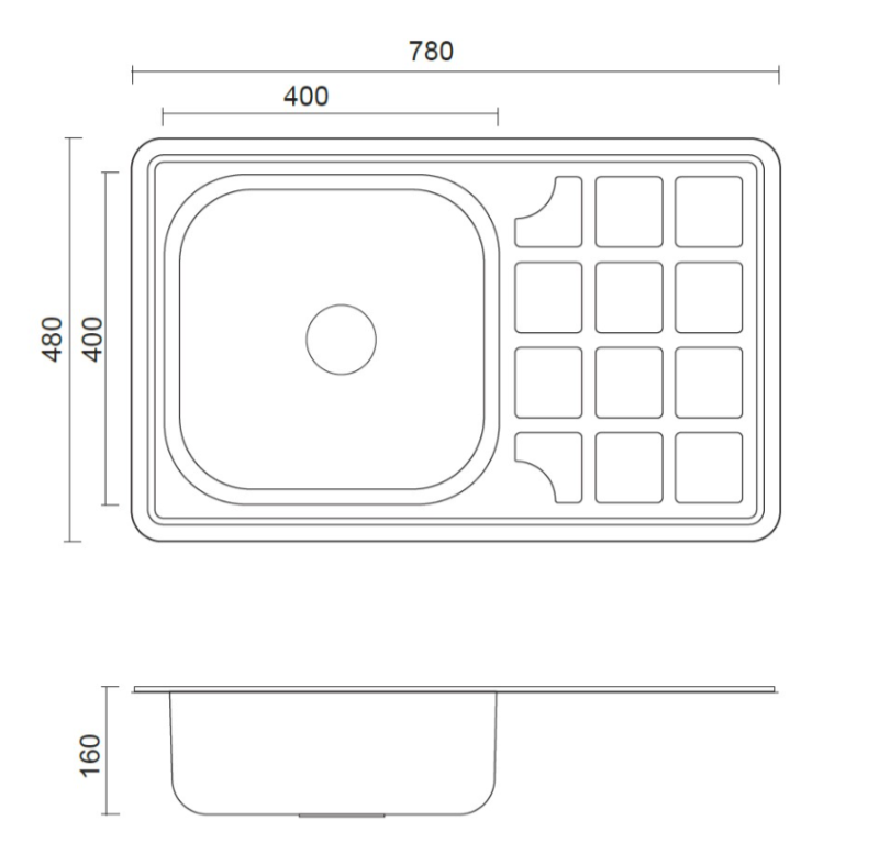 Aquadesign Basic ανοξείδωτος νεροχύτης με αποστραγγιστική επιφάνεια, αναστρέψιμος 78x48cm επιφάνεια 1208956286