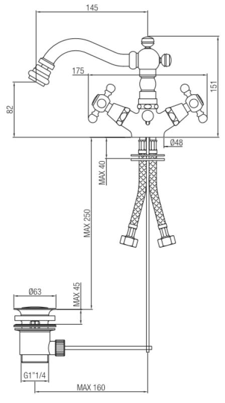 PB κλασική μπαταρία μπιντέ 145 mm στόμιο Χαλκός