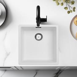 Λευκός Νιπτήρας 40x40 εκ. Εντοιχισμένος, Επιφανειακός και Επίπεδος Εντοιχισμός με Ανοξείδωτο Πρίζα 1208956392