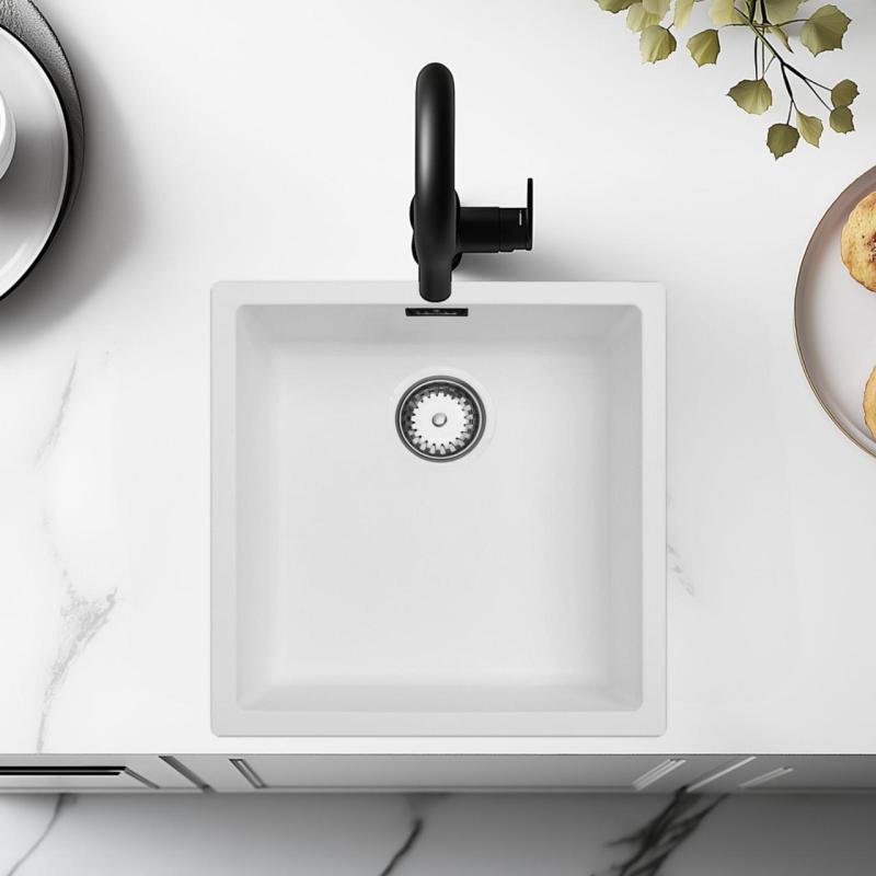 Λευκός Νιπτήρας 40x40 εκ. Εντοιχισμένος, Επιφανειακός και Επίπεδος Εντοιχισμός με Ανοξείδωτο Πρίζα 1208956392