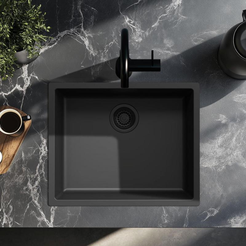 Μαύρος νεροχύτης 50x40cm κάτω από την επένδυση και επίπεδη κατασκευή με μαύρο πρίζα 1208956396