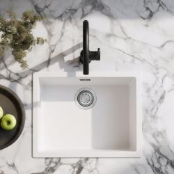 Λευκός νεροχύτης 50x40 εκ. Εντοιχισμένος, πάγκου και επιφανειακής τοποθέτησης με ανοξείδωτο πώμα 1208956397