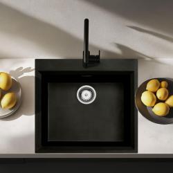 Μαύρο νεροχύτη επιφανείας 58x53cm με οπή για βρύση με ανοξείδωτο πώμα 1208956732