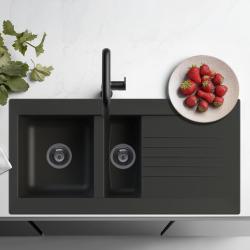 Ausmann Fibre 1,5 μαύρο πλαστικό νεροχύτη αναστρέψιμο με αποστραγγιστήρα επιτοίχιο 100x50 cm 1208956783