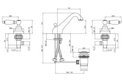 PB κλασική βρύση 3 οπών χαμηλή βρύση νιπτήρα Λευκές λαβές Χρώμιο 1208956906
