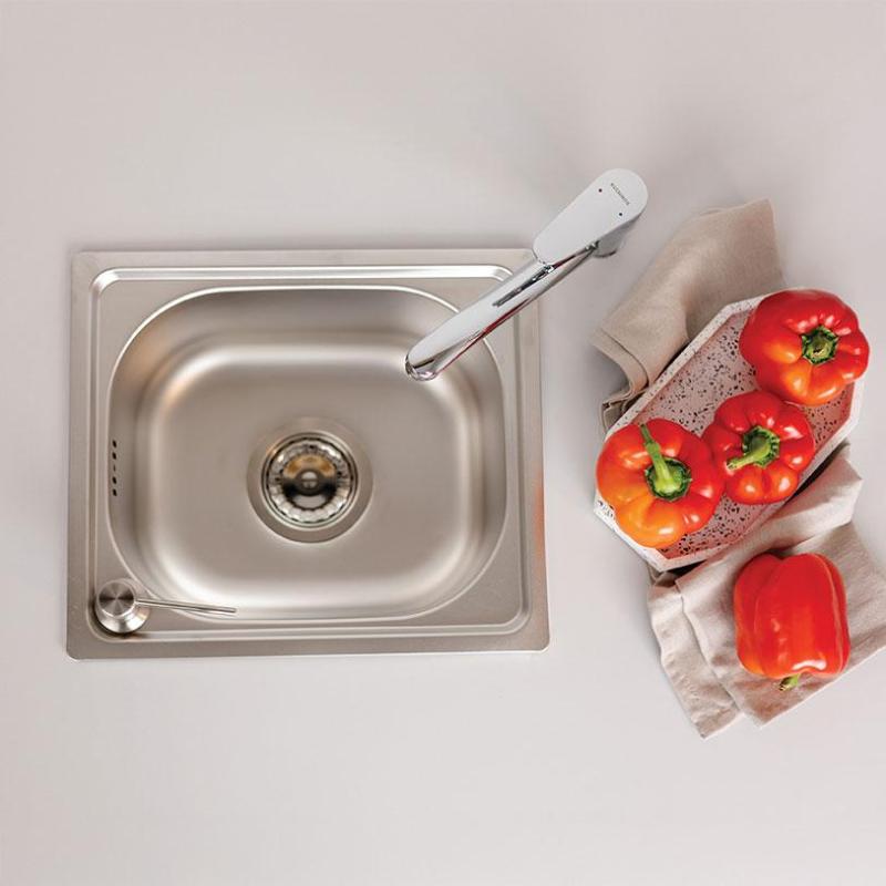 Ausmann Basic μικρό ανοξείδωτο νεροχύτη επιφάνειας 33x38 εκατοστά με συμπεριλαμβανόμενη σιφώνα 1208956972