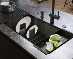 Φράνκε Mythos αριστούργημα μαύρο σχάρα βάσης και σχάρα αποστράγγισης πιάτων 676x401mm 112.0676.895