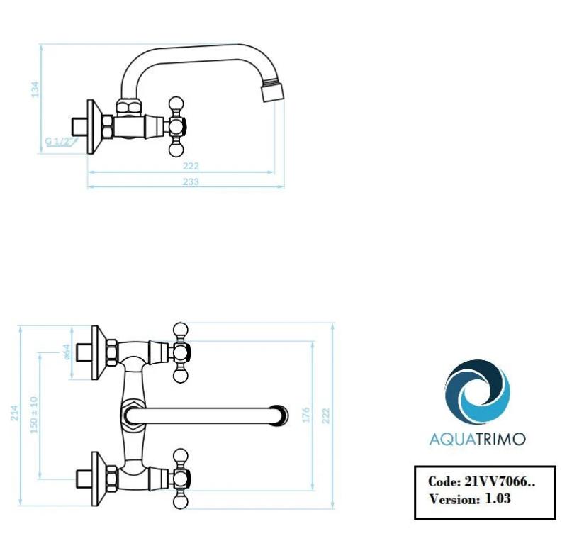 AquaTrimo Vivaldi κλασική χάλκινη κουζίνα επιτοίχια βρύση πάνω στόμιο 21VV7066BN