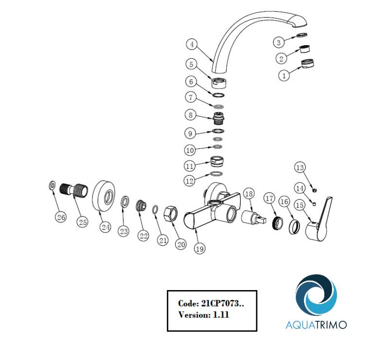 AquaTrimo Chopin κουζίνας τοίχου βρύση με άνω ροή χρωμίου 21CP7073CM