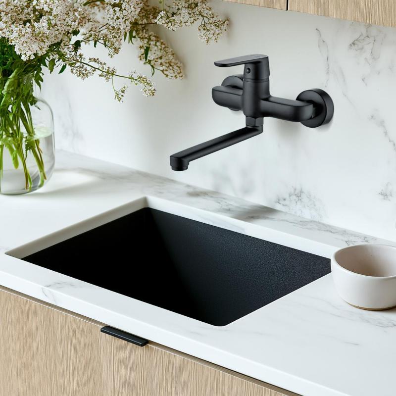 ΑκουαΤρίμο Chopin μαύρη επιτοίχια βρύση με κάτω ροή 235mm 21CP7075SW