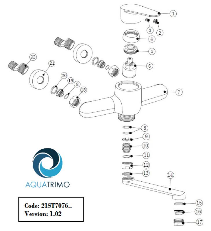 AquaTrimo Schubert μονόχειρη κουζίνας βρύση τοίχου χρώμιο 21ST7076CM