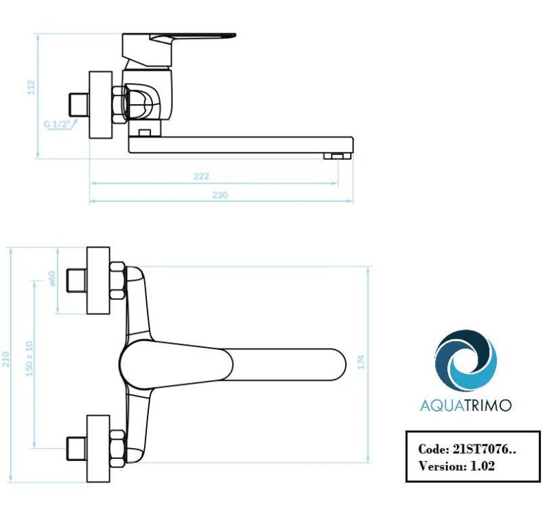 AquaTrimo Schubert μονόχειρη κουζίνας βρύση τοίχου χρώμιο 21ST7076CM