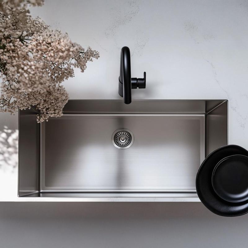 Ausmann Oder μεγάλο ανοξείδωτο νεροχύτη 74x40cm επίπεδη κατασκευή, υποκατασκευή και επικατασκευή εξαιρετικά βαθύς 22cm 1208957114