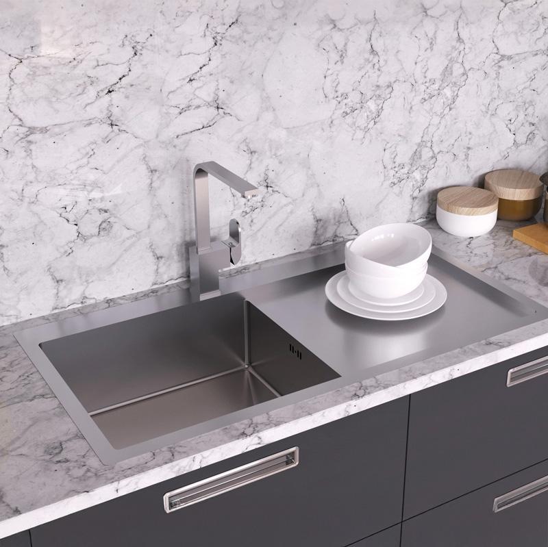 Ausmann Oder Blue μεγάλο ανοξείδωτο νεροχύτη 100x51cm επίπεδη κατασκευή και επιφανειακή εγκατάσταση με αποστραγγιστικό τμήμα 1208957124