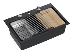 Quadri μαύρος ματ σκληρός γρανίτης νεροχύτης επιφάνειας 76x50cm με αξεσουάρ 1208957201