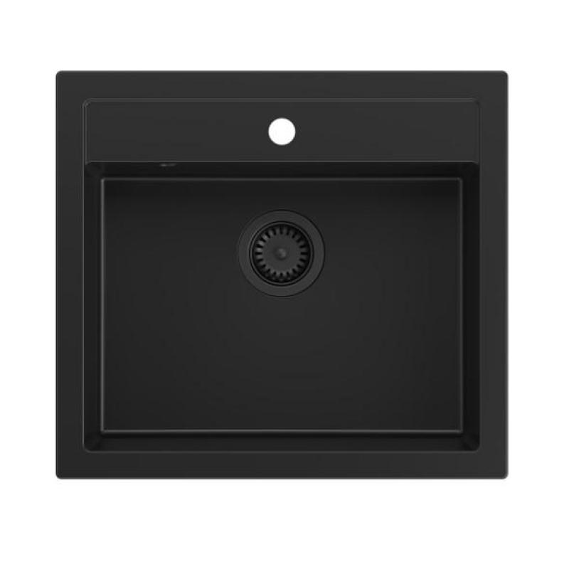 Quadri Farmhouse αγροτική νεροχύτης γρανίτη για τοποθέτηση ή επάνω, μαύρο ματ 595x540mm 1208957208