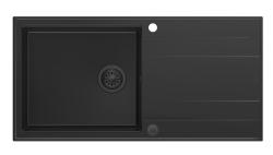 Quadri Luton μαύρος γρανιτένιος εντοιχισμένος νεροχύτης με επιφάνεια αποστράγγισης, αναστρέψιμος 100x50cm με μαύρο πώμα 1208957323