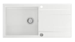 Quadri Luton λευκός γρανιτένιος εντοιχισμένος νεροχύτης με επιφάνεια στραγγίσματος, αναστρέψιμος 100x50cm με ανοξείδωτο ατσάλι βύσμα 1208957324