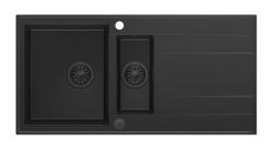 Quadri Luton μαύρος γρανιτένιος νεροχύτης επιφάνειας 1,5 γούρνας με επιφάνεια αποστράγγισης αναστρέψιμος 100x50cm με μαύρο πώμα 1208957329