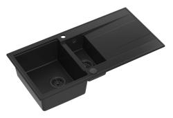 Quadri Luton μαύρος γρανιτένιος νεροχύτης επιφάνειας 1,5 γούρνας με επιφάνεια αποστράγγισης αναστρέψιμος 100x50cm με μαύρο πώμα 1208957329