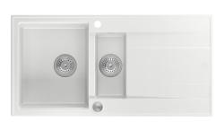 Quadri Luton λευκός γρανίτης επιτραπέζιος νεροχύτης 1,5 γούρνες με επιφάνεια αποστράγγισης αναστρέψιμη 100x50cm με ανοξείδωτο πώμα 1208957330