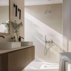 Waterevolution Flow ενσωματωμένο σετ ντους χρώμιο με θερμοστάτη ντους βροχής και χειροκίνητο ντους 1208957343