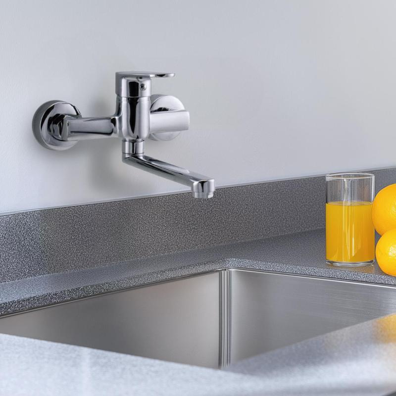 AquaTrimo Chopin επιτοίχια βρύση, μίκτης κουζίνας με ένα χερούλι, χρώμιο 21CP7373CM