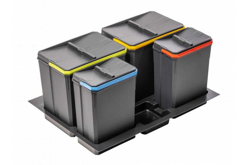 Garbi Basket B-70-4 σύστημα διαλογής απορριμμάτων για συρτάρι 70 cm  με βάση και 4 κάδους απορριμμάτων 1208957476