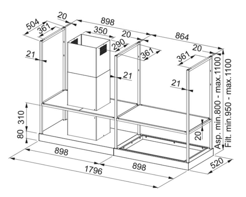 Φράνκε Μύθος T-Shelf νησιωτικός απορροφητήρας μαύρο ματ 180 εκ. με ράφια 3250678073