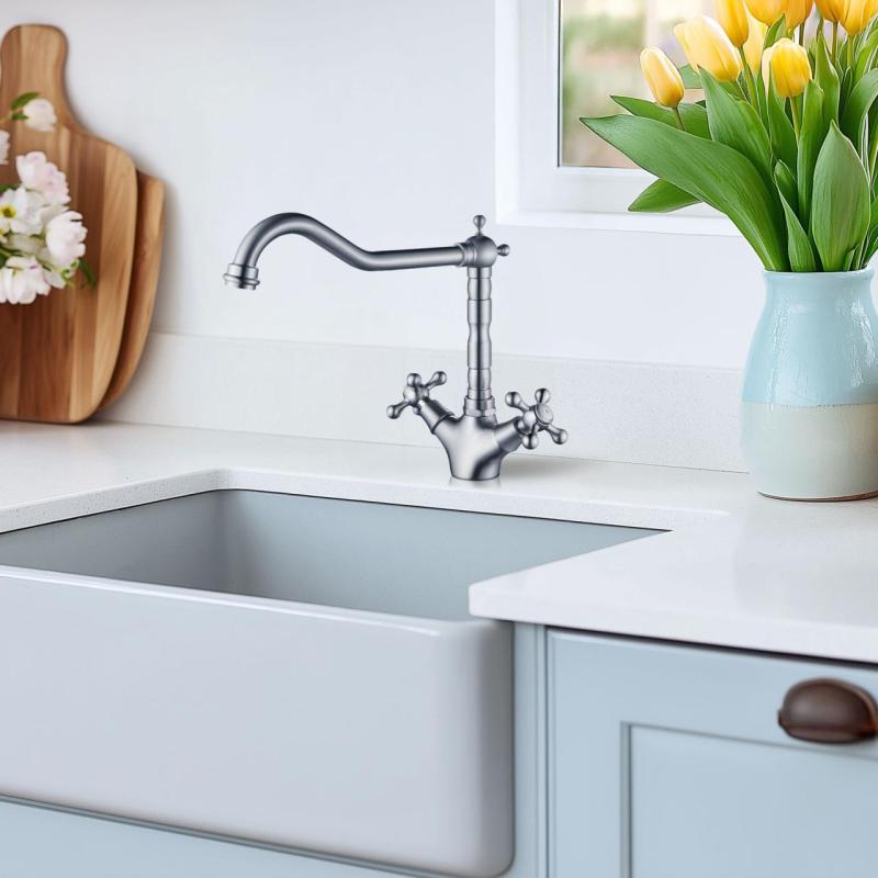 AquaTrimo Windsor κλασική κουζίνα νοσταλγική βρύση κουζίνας με γωνιακή ροή νερού ανοξείδωτο ατσάλι 21WS7531NM