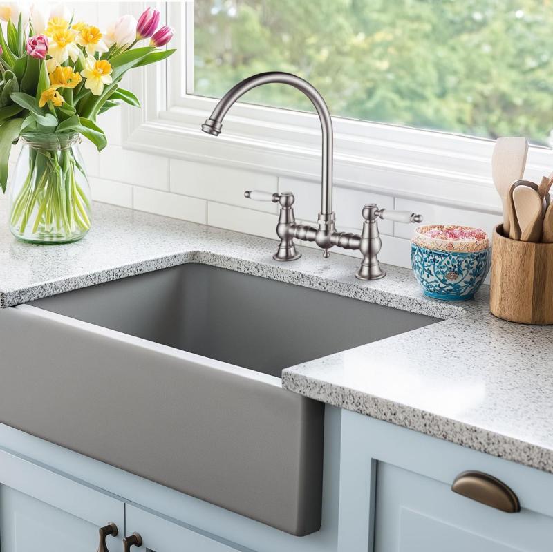 ΑκουάΤριμο Country 2 οπών κλασική κουζίνα νοσταλγική γέφυρα μπαταρία κουζίνας με στρογγυλή ροή χρώμιο 21CT7655CM.