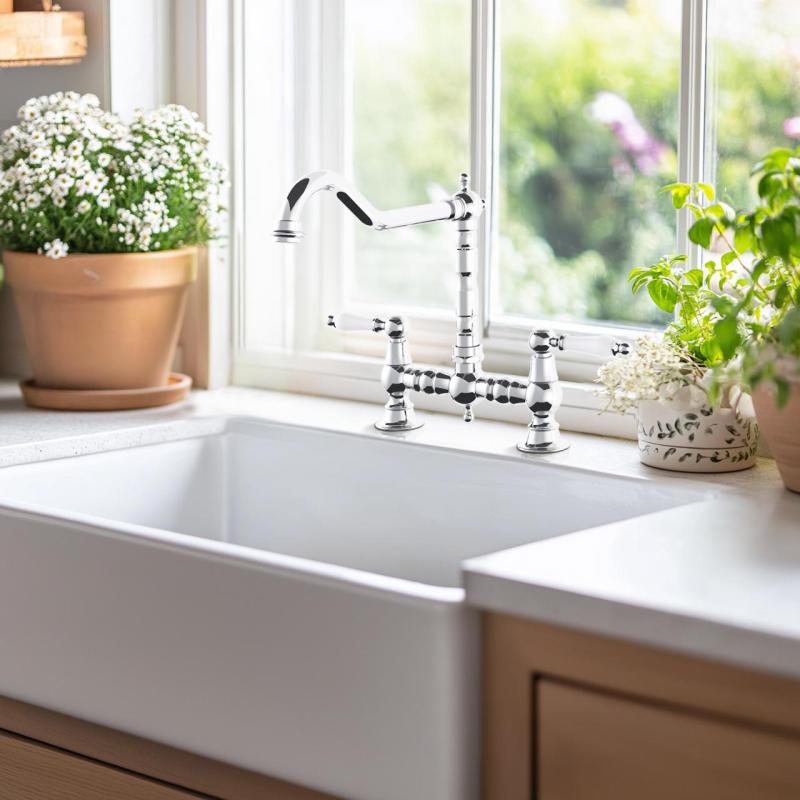 AquaTrimo Country 2 τρύπες κλασική κουζίνα νοσταλγική γέφυρα μπάνιου με ορθή έξοδο χρωμίου 21CT7657CM